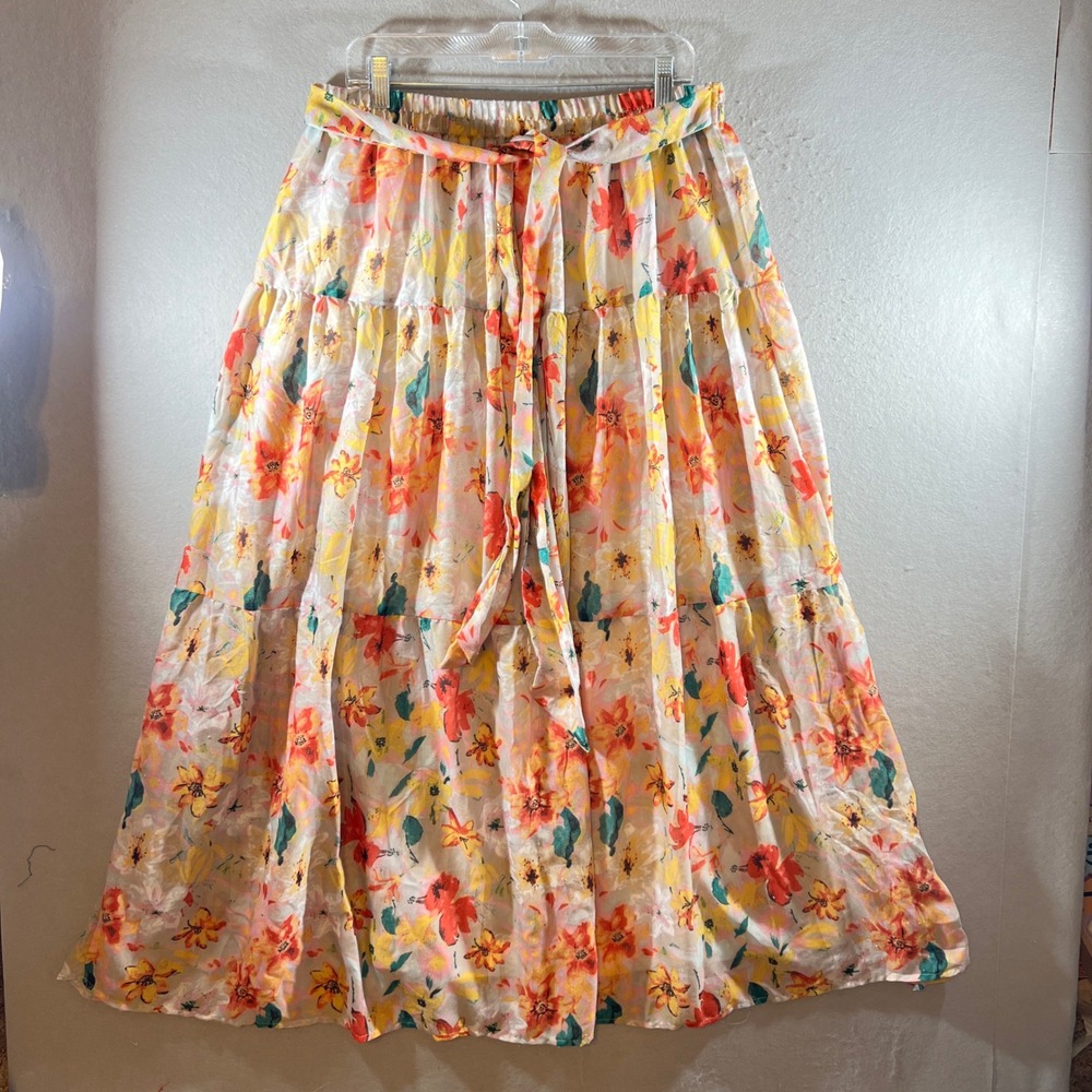 1088 | Floral Tiered Boho Cottagecore Maxi Skirt Multicolor‎ Peasant Women L